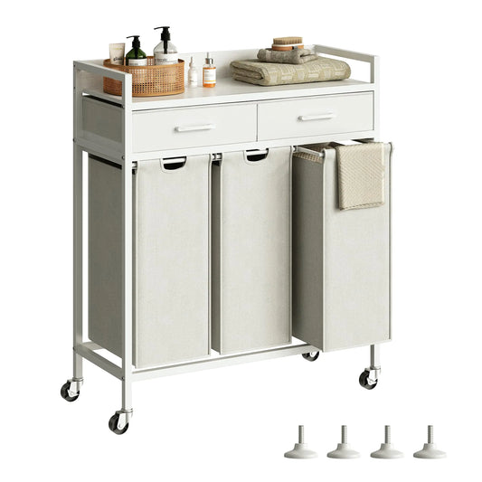 Three-Color Laundry Sorter with Storage Shelves and Wheels